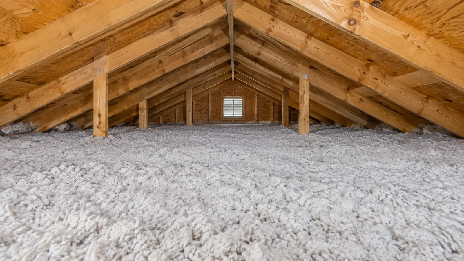 Completed residential attic with new loose-fill blown-in insulation